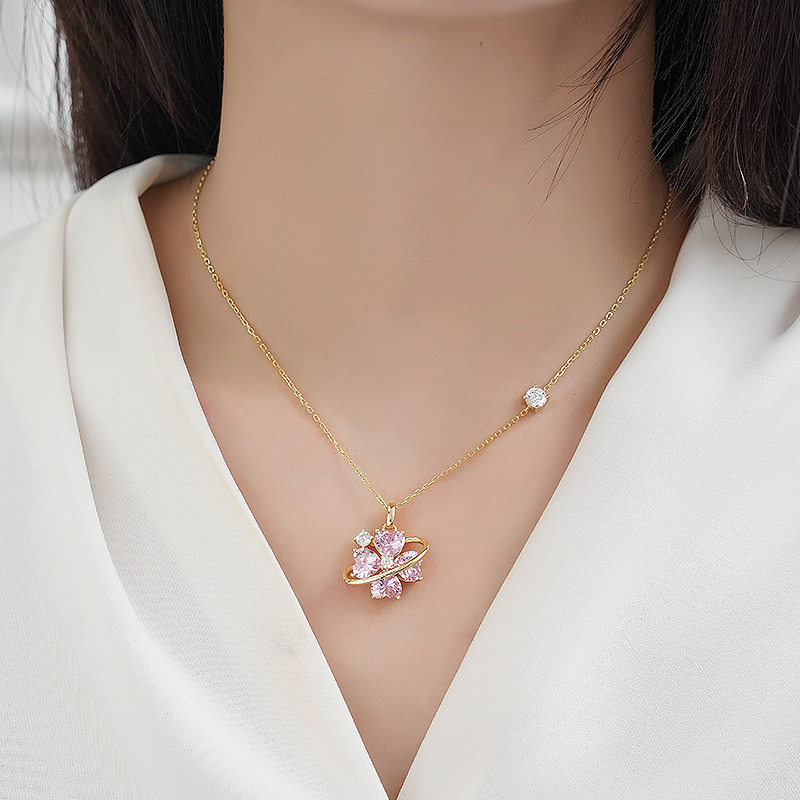 【纯银系列】夏季新款轻奢时尚气质百搭粉色镶钻四叶草吊坠项链,饰品/流行首饰/时尚饰品新,项链,淘宝优惠券,粉丝福利购,淘宝优惠卷
