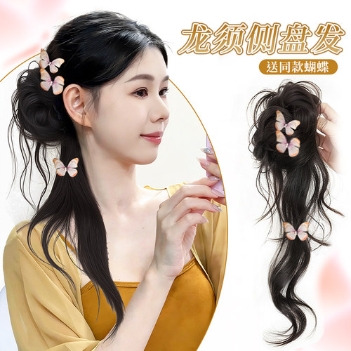 龙须丸子头假发抓夹蝴蝶结新中式