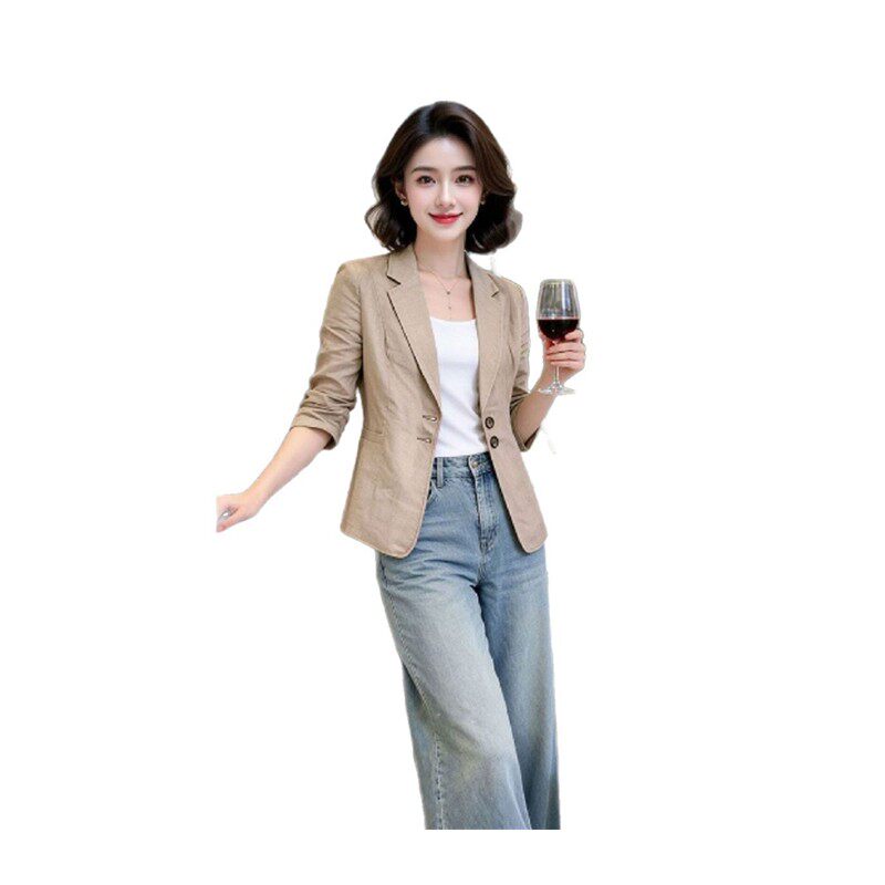 铂瑾精选女装2026春秋季新款女士棉麻西装外套老钱风修身显瘦西a4
