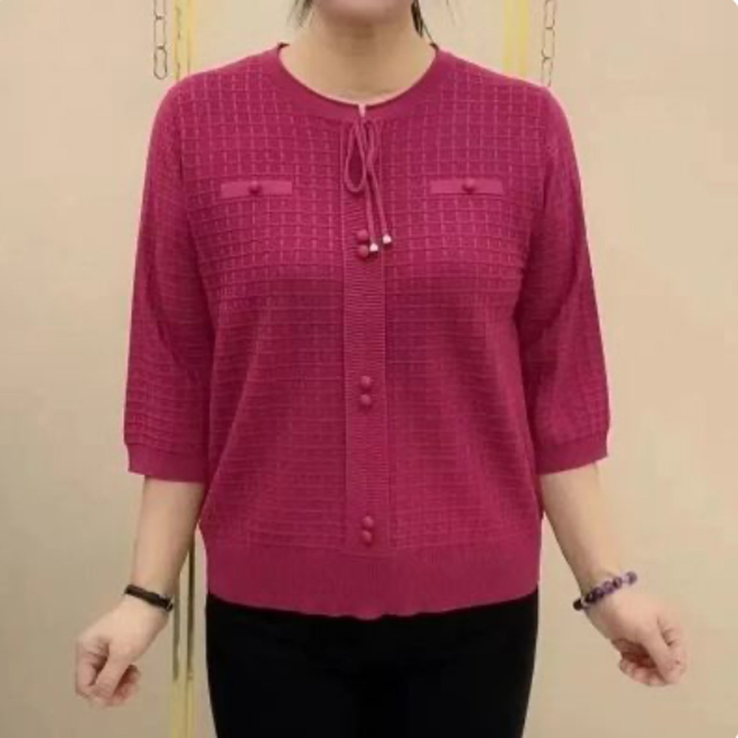 惟珍仓女装纯色七分袖牡丹衫2026夏季女士款气质T恤纯色百搭上a5