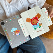 可爱小狗插画Y形三折磁吸搭扣可拆分全包平板iPad苹果保护壳透明亚克力款 BLUUF 魔法蘑菇 原创设计 TAG新款