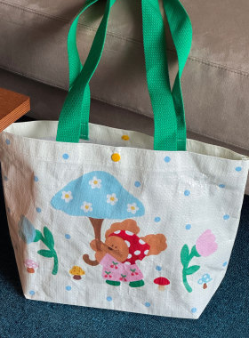 BLUUF TAG原创【魔法蘑菇】小狗插画可爱购物袋手提防水编织袋