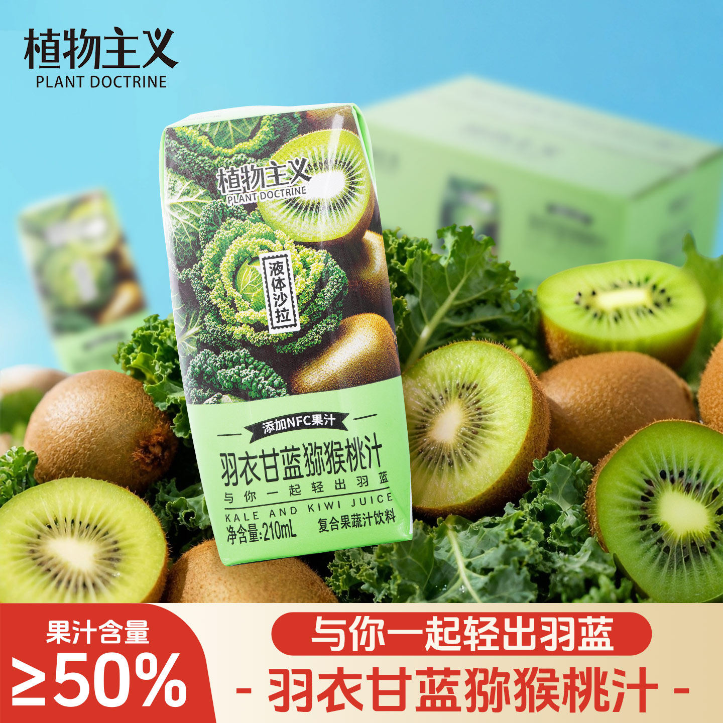 【甜蜜618】植物主义羽衣甘蓝猕猴桃果蔬汁猕猴桃果汁210ml*12瓶