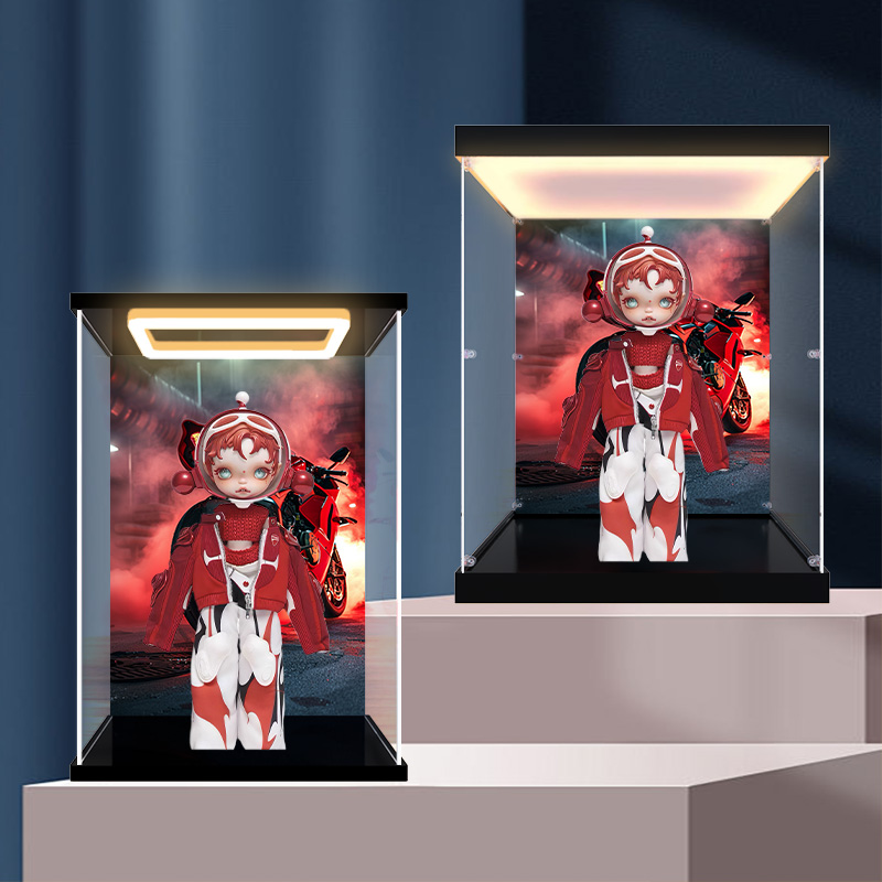 收纳盒适用泡泡玛特 SKULLPANDA×DUCATI 可动人偶高清防尘罩手办