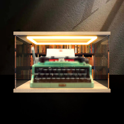 适用idea系列21327打字机男女孩拼装积木亚克力回灯防尘罩收纳盒