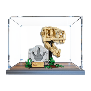 亚克力展示盒适用乐高76964恐龙化石霸王龙头骨模型木质底收纳盒