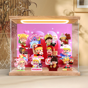 适用泡泡玛特小甜豆有关爱的语言系列手办盲盒主题灯光防尘收纳盒