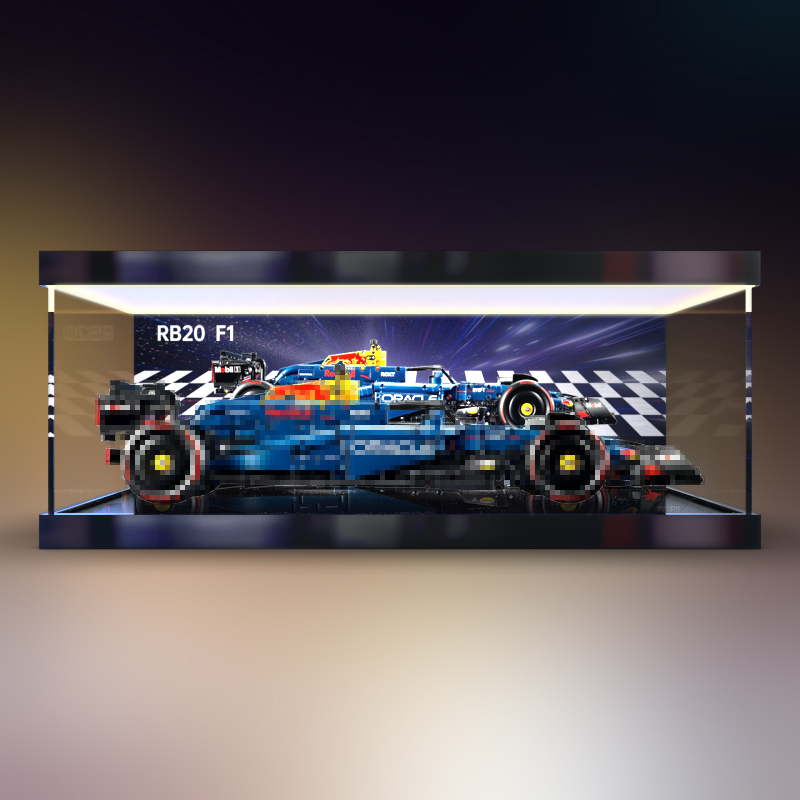 适用42206 机械组Oracle红牛RB20 F1赛车高透明灯箱款收纳展示盒