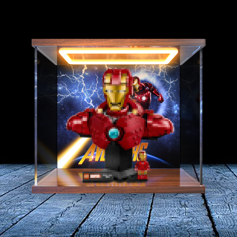 适用积木76326钢铁蜘蛛侠半身像76327钢铁侠MK4防尘罩回灯收纳盒