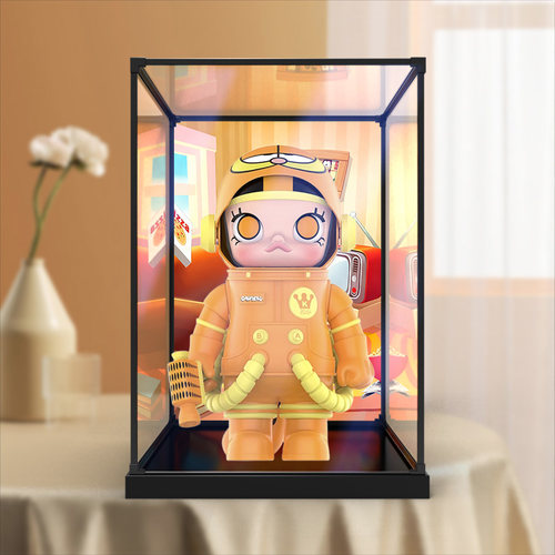 适用泡泡玛特Molly 400% 加菲猫 潮玩手办合金边框亚克力收纳盒