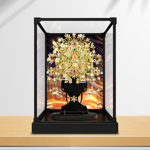 适用拼酷唐·宝钿金珠凤冠金属拼图模型防尘罩一体化合金框收纳盒