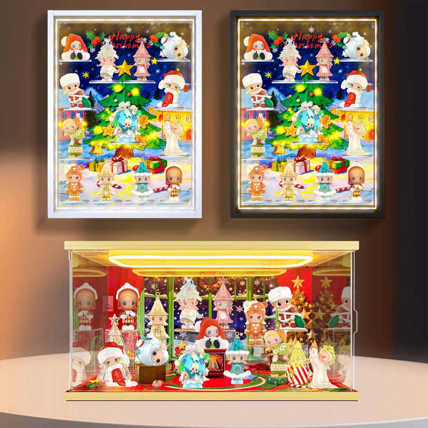 适用泡泡玛特Zsiga收礼物的冬天圣诞手办场景收纳盲盒相框展示盒