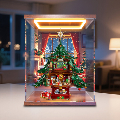 亚克力灯光收纳盒适用于41843家庭圣诞树积木摆件玩具防尘展示架