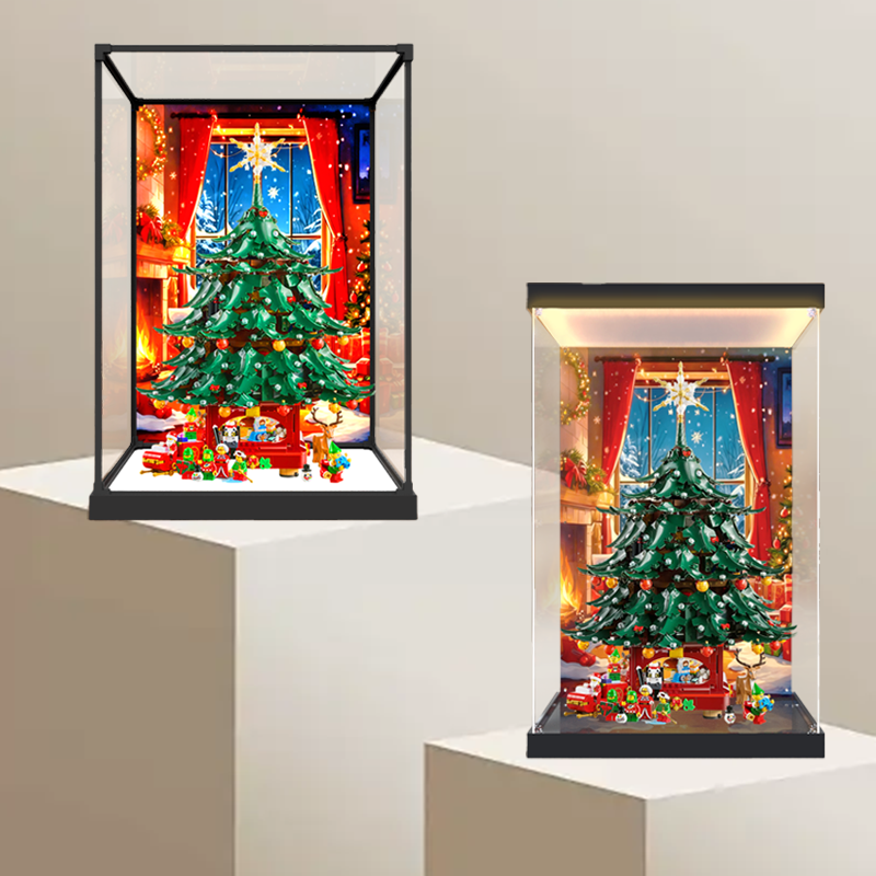 合金框架收纳盒适用41843家庭圣诞树积木玩具模型摆件亚克力防尘