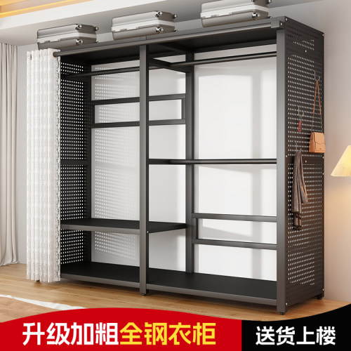 全钢衣帽架家用小户型出租房衣帽间置物架开 放式货架衣柜一体