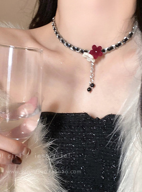 复古小香风撞色花朵项链女嘻哈甜酷辣妹风脖颈链choker锁骨链颈环