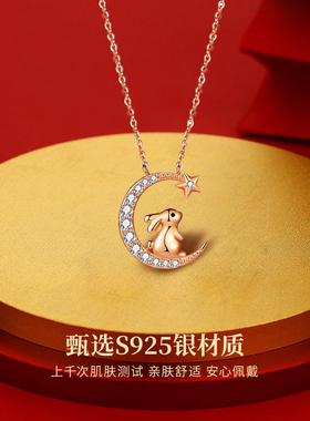 十二生肖兔年本命年项链女纯银锁骨链 星月玉兔吊坠2023新年礼物