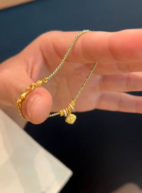 小众轻奢设计感金色菱形吊坠编织手链ins潮高级个性复古百搭手饰