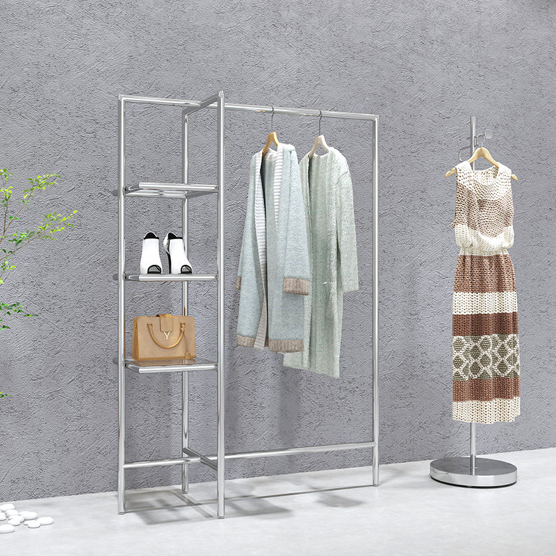 服装店展示架不锈钢北欧简约挂衣架衣帽架落地式挂包衣服陈列架子