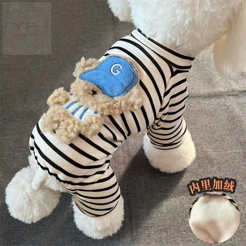 宠物加绒条纹四脚衣服泰迪比熊博美小型犬狗狗春秋冬打底衫家居服