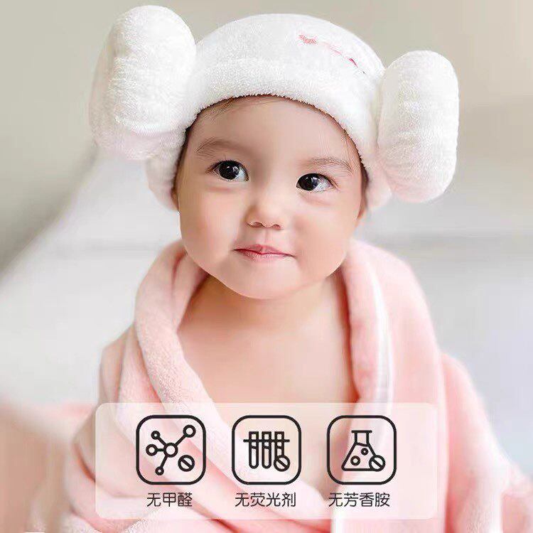 婴儿干发帽女童小月龄宝宝a类吸水包头巾儿童洗头洗澡羊角浴帽
