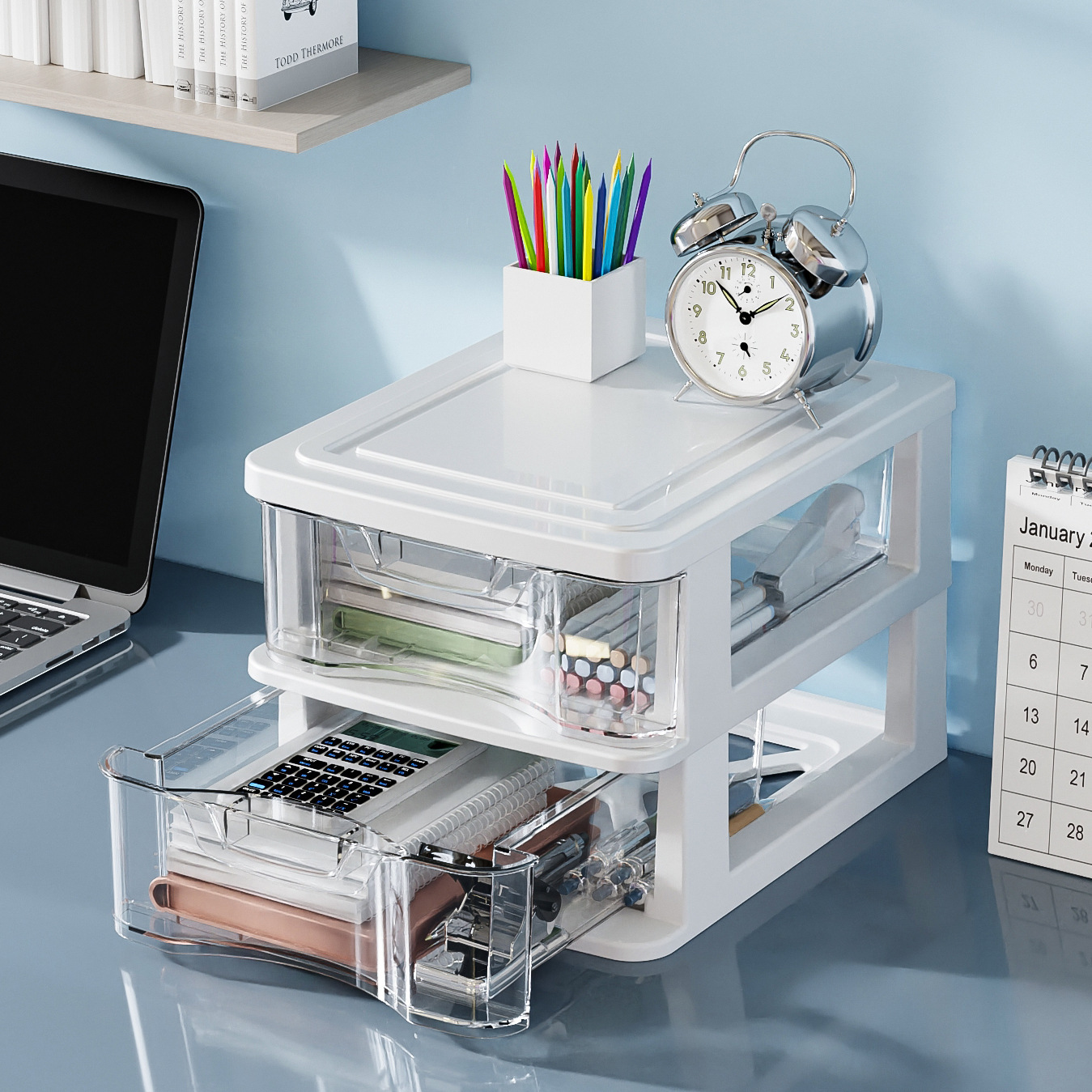 透明抽屉式收纳盒办公桌多层收纳柜文具化妆品整理置物架可叠加