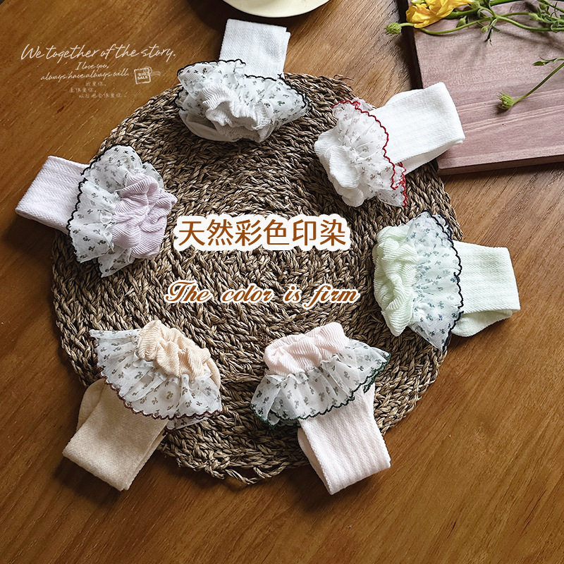 宝宝袜子夏薄款透气网眼长筒袜女童花边防蚊袜儿童过膝袜A类