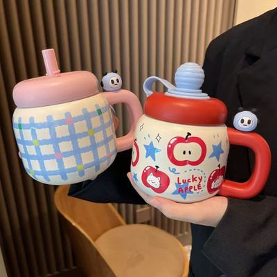 高颜值多巴胺316不锈钢吨吨保温杯800ml大容量吸管杯手柄新款水杯