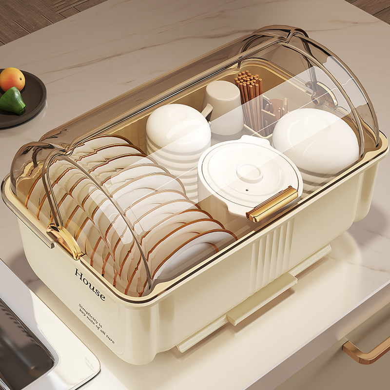 轻奢碗架厨房碗筷收纳架家用多功能带盖防尘沥水置物架碗柜收纳盒