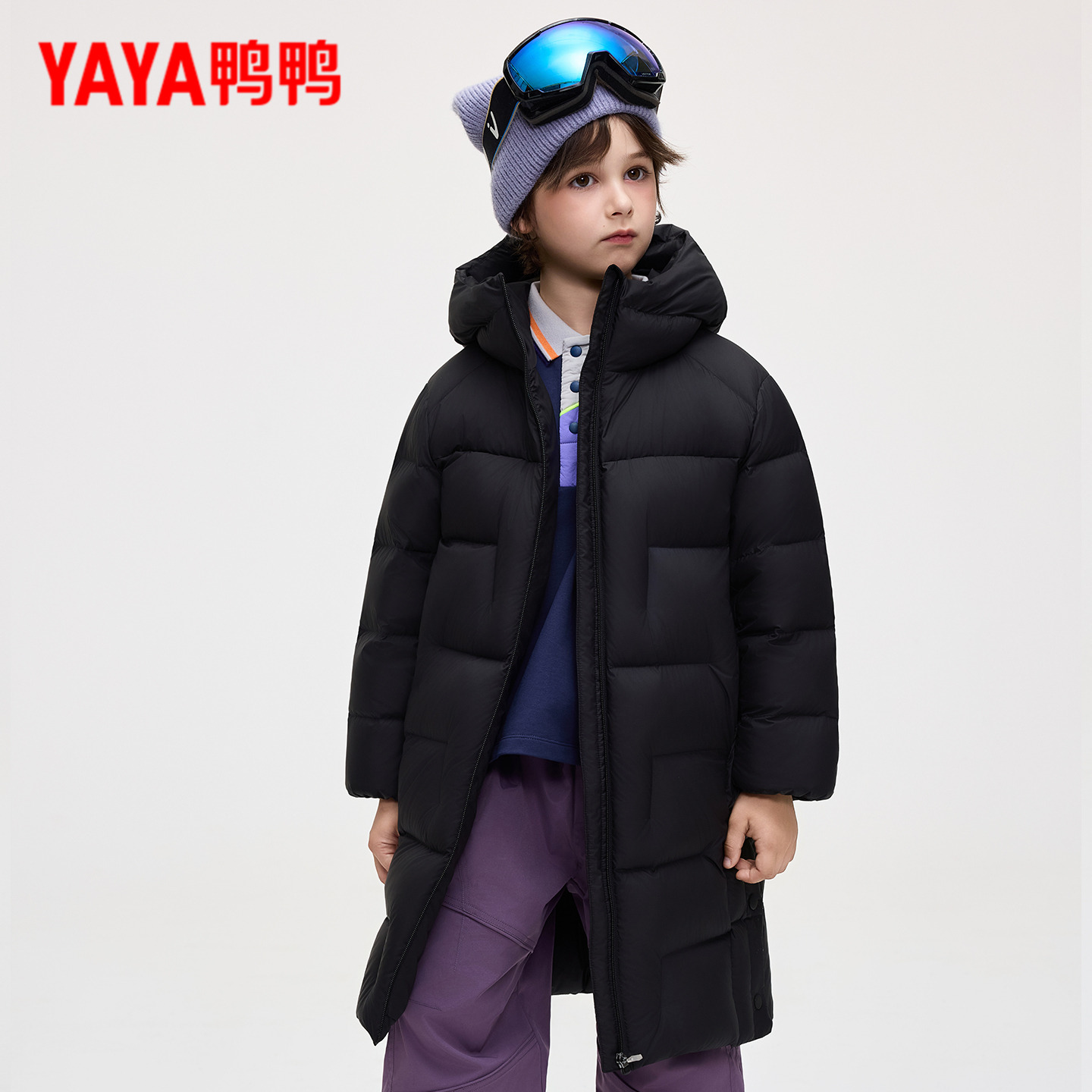 鸭鸭童装儿童羽绒服中长款2025冬季新款男童女童洋气连帽保暖外套