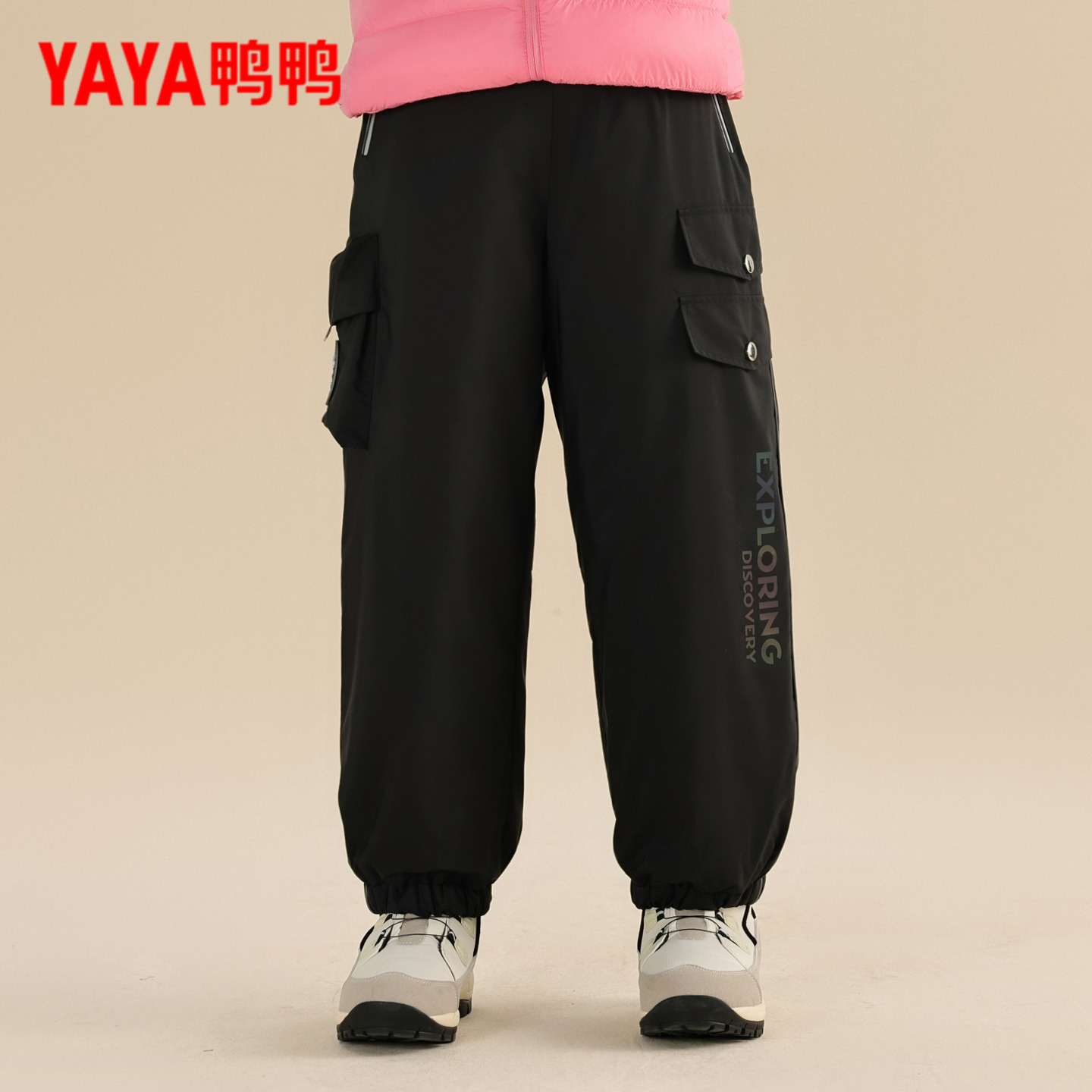 鸭鸭童装儿童加绒裤中大童2025冬季新款男童女童女孩保暖工装长裤