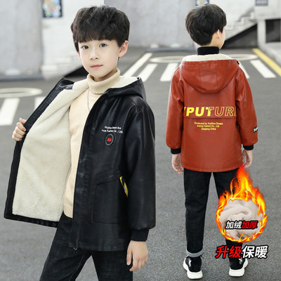 男童皮衣外套加绒加厚防风保暖冬款中大童2025超火冬装休闲高级感