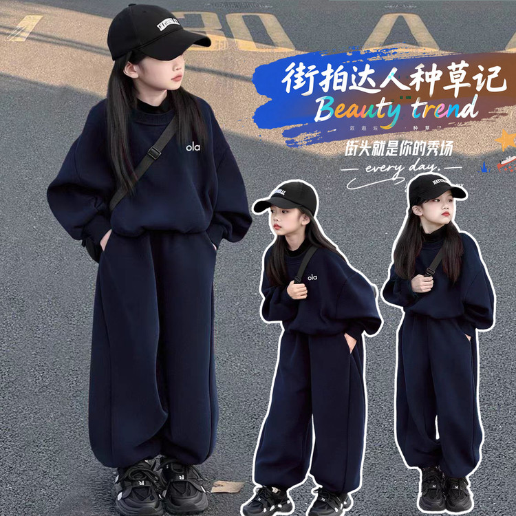女童休闲运动套装气质刺绣秋冬季大童早冬小孩穿的时髦胖青少年女
