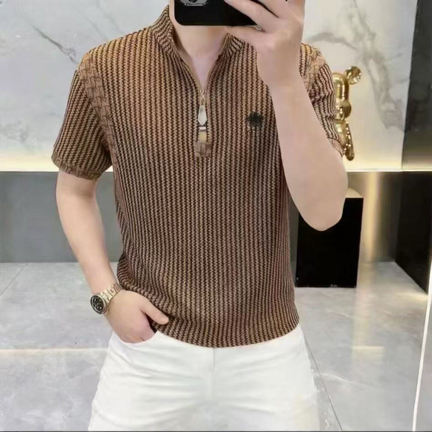 宏嫩卡丹POLO衫2026夏季新款时尚男士短袖半拉链立领T恤潮流半a3