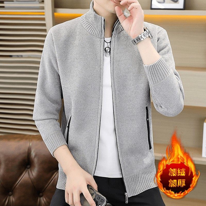 蒙埃帝克男士夹克外套秋冬季新款韩版加绒针织开衫时尚休闲男装潮,男装,夹克,淘宝优惠券,粉丝福利购,淘宝优惠卷