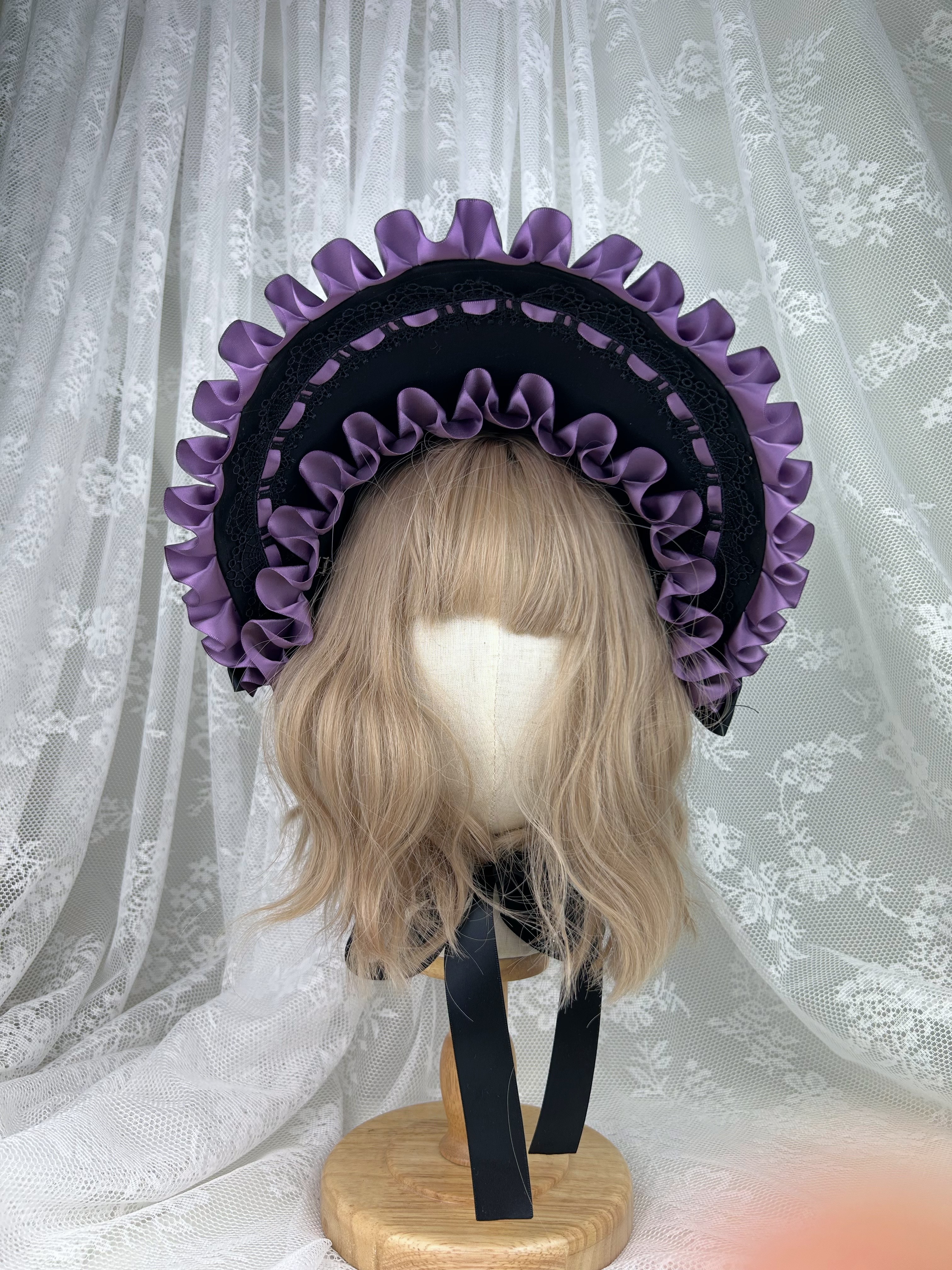 原创黑紫lolita哥特波奈特帽子头饰洛丽塔暗黑搞死bnt帽可改色