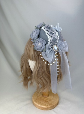 迷香原创手作天使街道天鹅舞曲灰色发饰头饰Lolita礼帽边夹kc小物