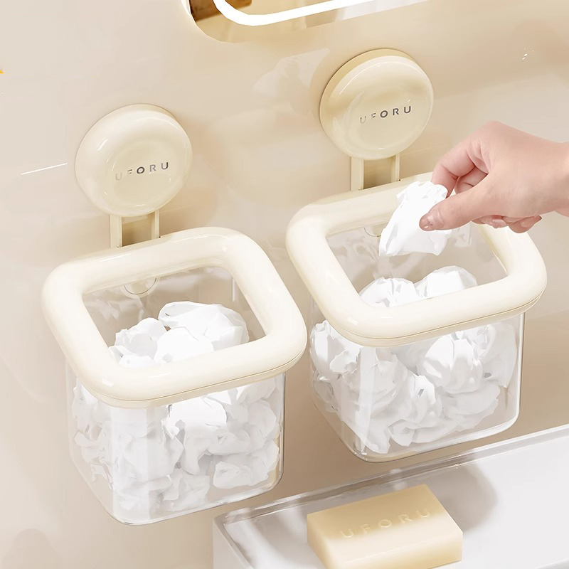 废弃洗脸巾收纳盒壁挂式卫生间浴室台面吸盘置物架二次擦脸巾回收
