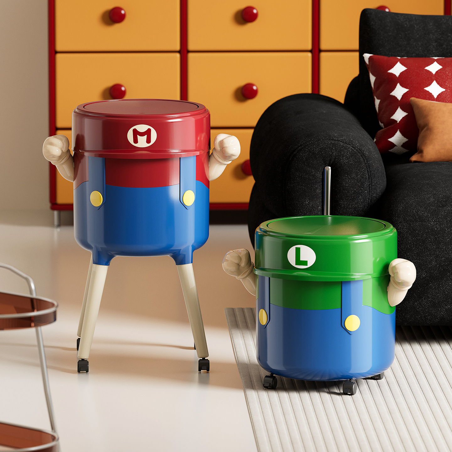 【热门IP】卡通垃圾桶高脚可移动