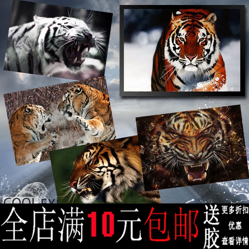 老虎野生动物兽王猛兽海报寝室书房客厅装饰画相框壁画挂画墙画图片