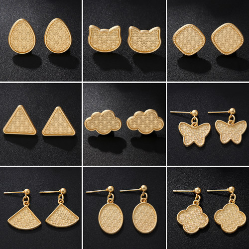 新中式国风宋锦diy耳钉底胚耳环