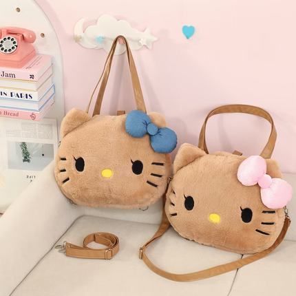 可爱黑皮hellokitty KT猫毛绒双肩包学生旅游便携斜挎包女生背包