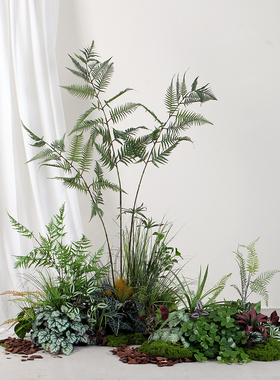 采购产品模拟绿色植物，百合花，竹蕨树，园林绿化植物，室内假树