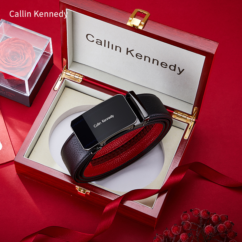 红色头层牛皮本命年百搭风自动扣