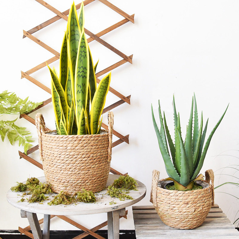 Nordic Handmade Straw Storage Basket Rattan Floor Indoor