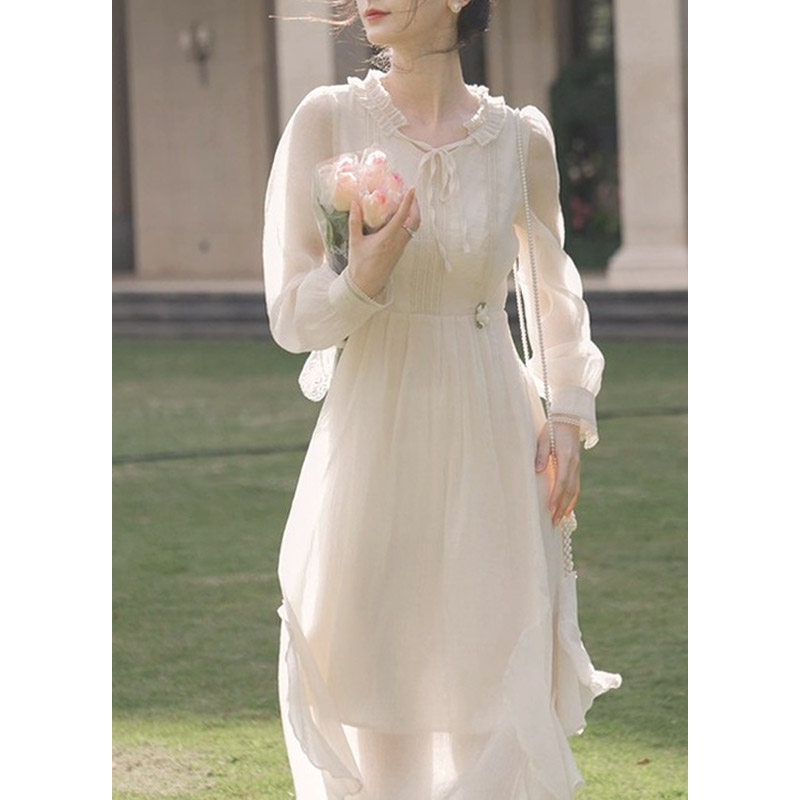 法式茶歇白色仙女连衣裙女早春季温柔风收腰显瘦浪漫轻奢长裙子