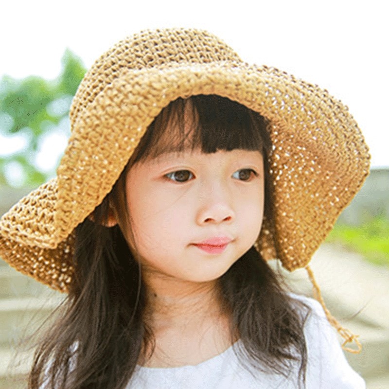 儿童帽子夏季大檐遮阳防晒薄款透气草帽女宝宝沙滩公主风太阳亲子
