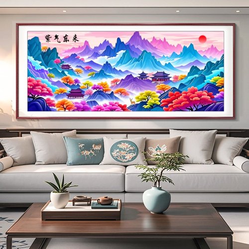 紫气东来十字绣2025新款满绣36色客厅大气风景中式现代简单新手