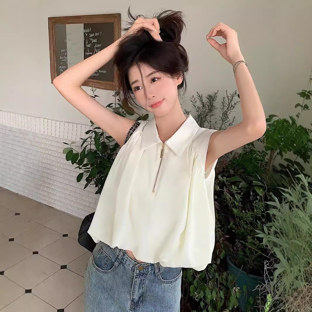小清新法式无袖衬衫女夏季2026新款设计感小众宽松短款背心上衣