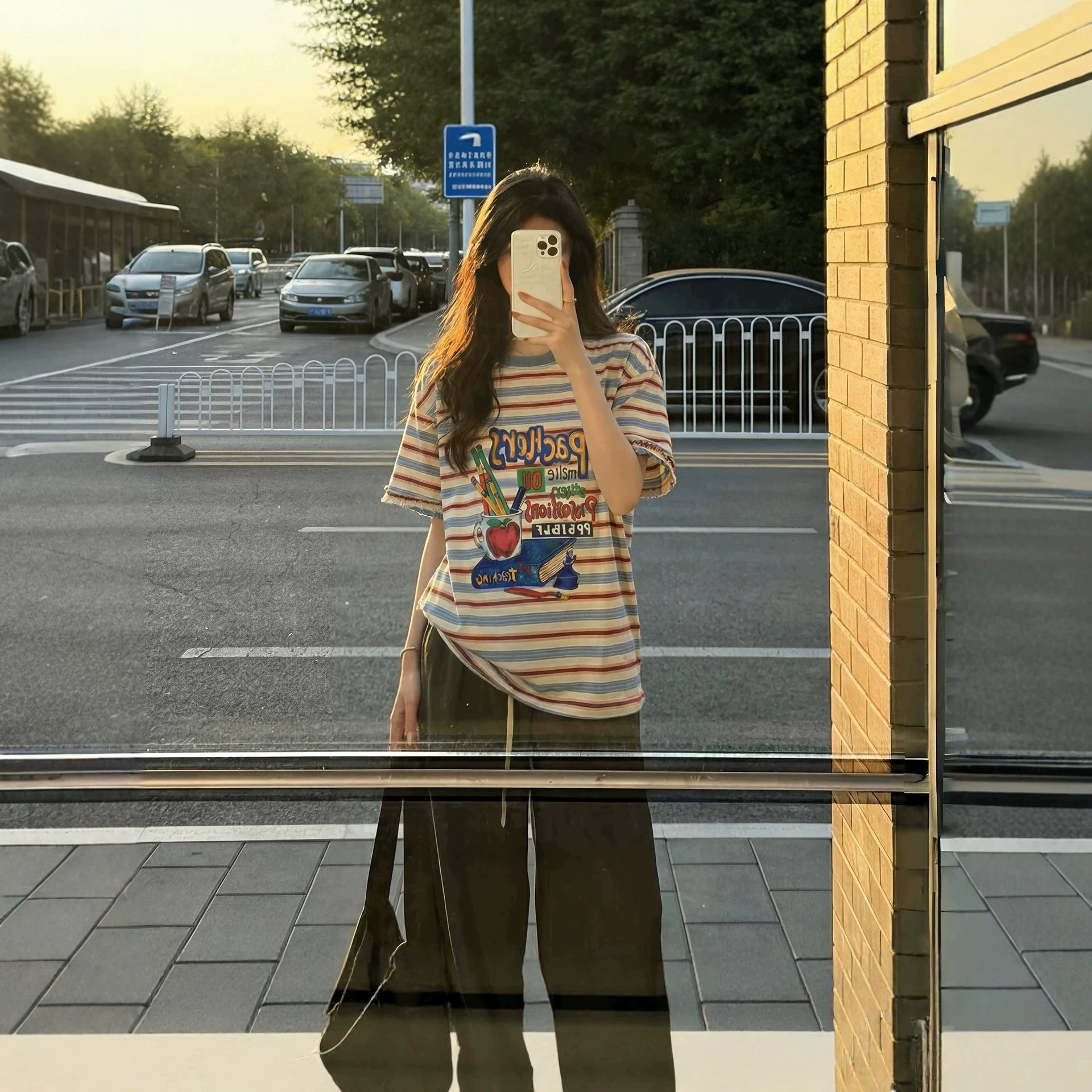 大码复古条纹字母印花短袖T恤女夏季2026新款宽松百搭半袖上衣